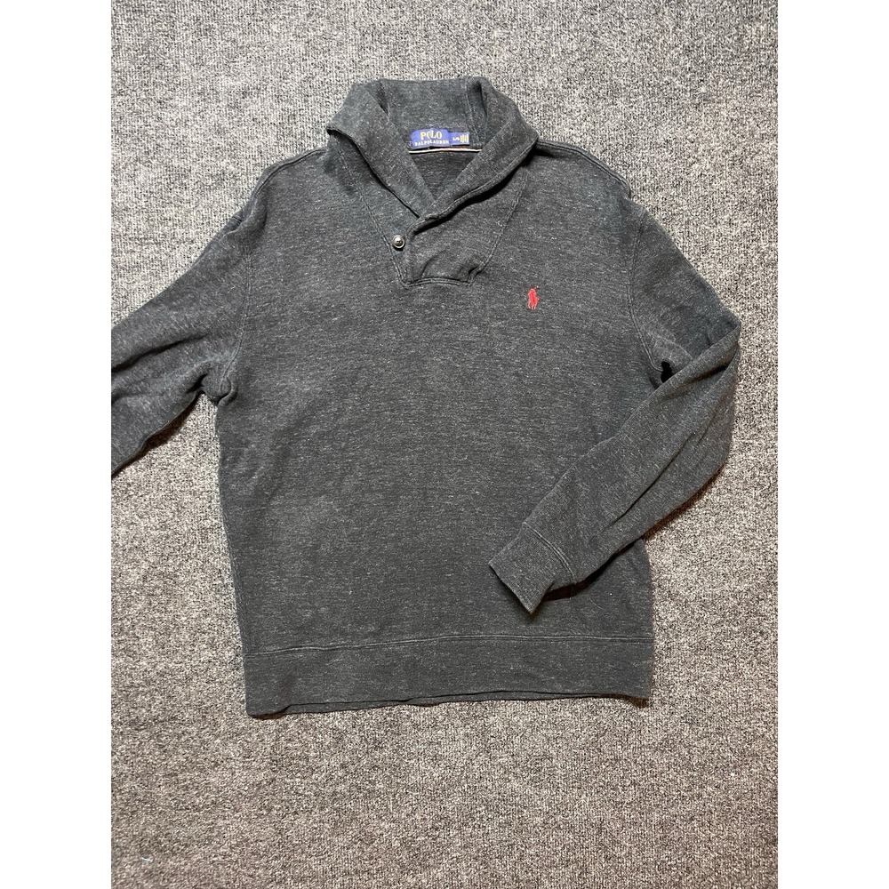 Polo Ralph Lauren Sweater Mens L Gray Pullover Cowl Shawl Neck Red Pony